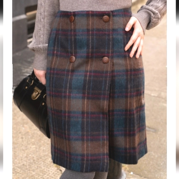Miss Patina London Galloway Academia Tartan Plaid Wool Blend Wrap Skirt UK 10 6 - Picture 4 of 16